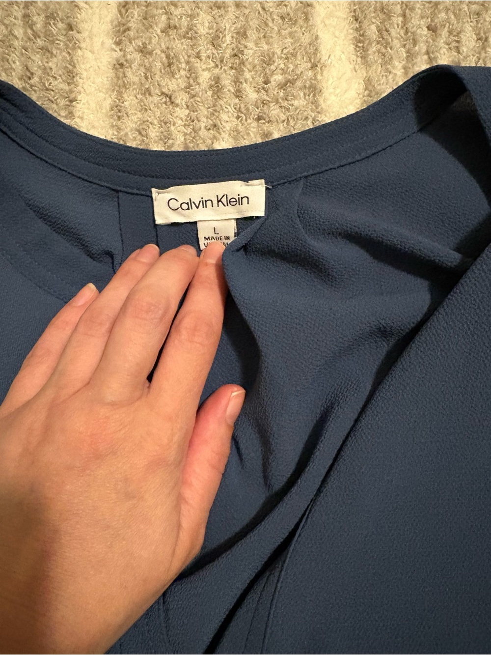 Calvin Klein- Women’s Blue Flutter Sleeve V-Neck Top - Picture 3 of 4